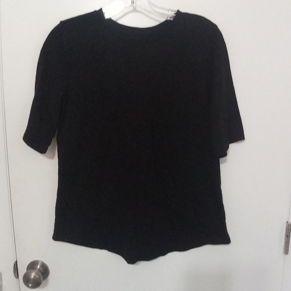 EILEEN FISHER SOLID BLACK 100% ORGANIC COTTON SHORT SLEEVE CLASSIC T SHIRT SM